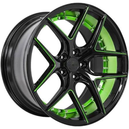 Gloss Black and Green 10-Spoke Split Rim with Machined Accents